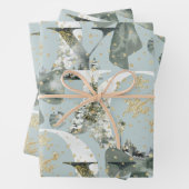 Joy Winter Forest Font Green Bow Gold Snow Inpakpapier Vel (In situ)