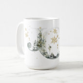 Joy Winter Forest Lettering Gold Snowflakes Koffiemok (Voorkant links)