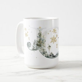 Joy Winter Forest Lettering Gold Snowflakes Koffiemok