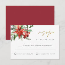 JOY Winter Huwelijk Rode Bloem RSVP Kaart