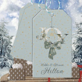 Joy Winter Woodland Forest Lettering Gold Snow Cadeaulabel