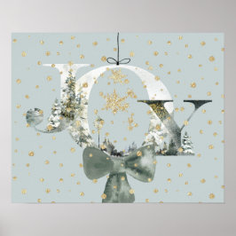 Joy Winter Woodland Forest Lettering Gold Snow Poster