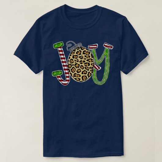 Joy with Leopard Candy Cane Kerstmis Funny1105 T-shirt (Design voorkant)