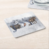 Joy Woodland Dier Winter Sneeuwvakantie Kartonnen Onderzetters (Schuin)