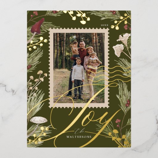 Joy Woodsy Waterverf Paddestoel Familie Fotostempe Folie Feestdagen Briefkaart (Voorkant)