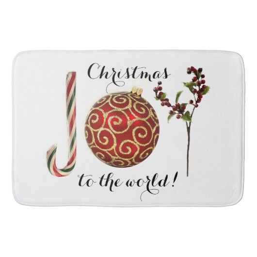 Joy word art candy cane ornament and holly badmat (Voorkant)