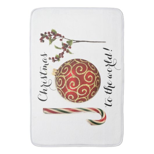Joy word art candy cane ornament and holly badmat (Voorkant Verticaal)