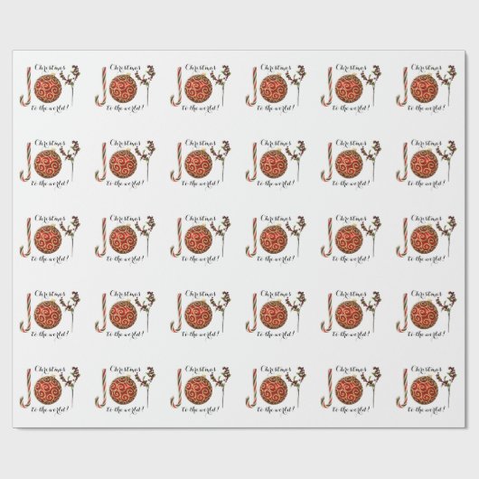 Joy word art candy cane ornament and holly cadeaupapier (Vlak)