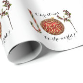 Joy word art candy cane ornament and holly cadeaupapier (Rol Hoek)