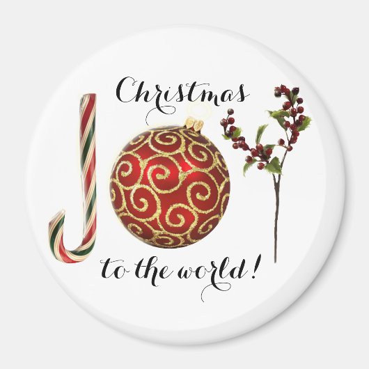 Joy word art candy cane ornament and holly magneet (Voorkant)