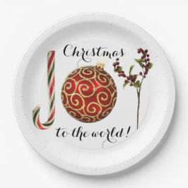Joy word art candy cane ornament and holly papieren bordje