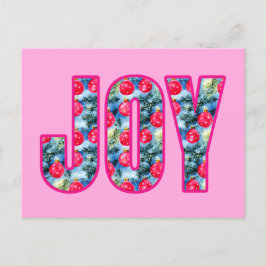 JOY Word Art in Fuchsia Roze en Blauwgroen Groen Briefkaart