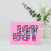 JOY Word Art in Fuchsia Roze en Blauwgroen Groen Briefkaart (Staand voorkant)