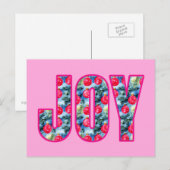JOY Word Art in Fuchsia Roze en Blauwgroen Groen Briefkaart (Voorkant / Achterkant)