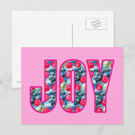 JOY Word Art in Fuchsia Roze en Blauwgroen Groen Briefkaart (Voorkant / Achterkant)