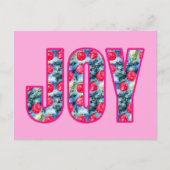 JOY Word Art in Fuchsia Roze en Blauwgroen Groen Briefkaart (Voorkant)