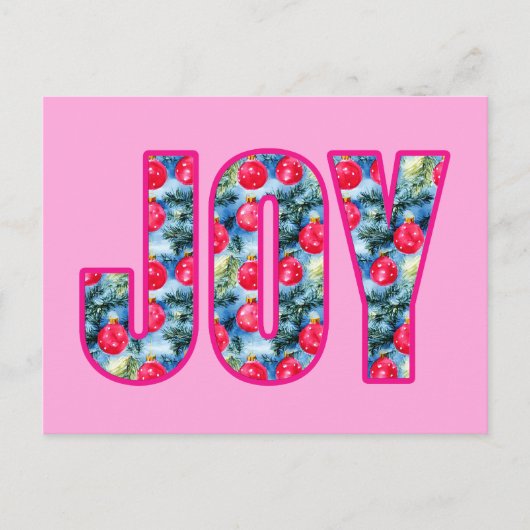 JOY Word Art in Fuchsia Roze en Blauwgroen Groen Briefkaart (Voorkant)