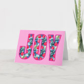 JOY Word Art in Fuchsia Roze en Blauwgroen Groen Feestdagen Kaart (Voorkant)