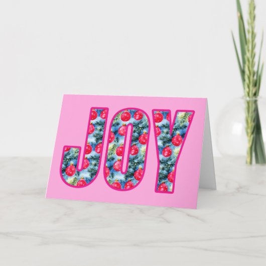 JOY Word Art in Fuchsia Roze en Blauwgroen Groen Feestdagen Kaart (Voorkant)