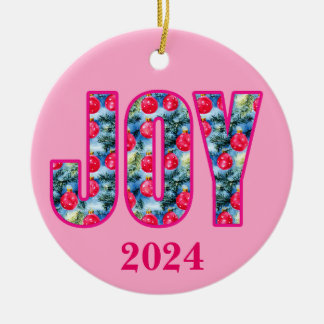 JOY Word Art in Fuchsia Roze en Blauwgroen Keramisch Ornament