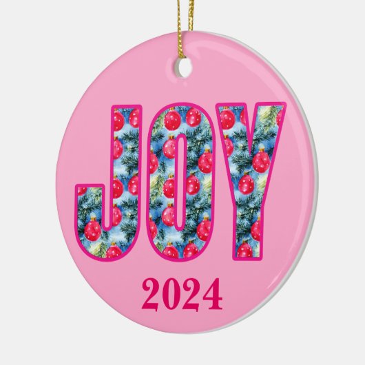 JOY Word Art in Fuchsia Roze en Blauwgroen Keramisch Ornament (Links)