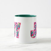 JOY Word Art in Fuchsia Roze en Blauwgroen Mok (Midden)
