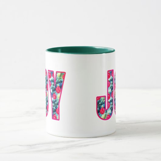 JOY Word Art in Fuchsia Roze en Blauwgroen Mok (Midden)
