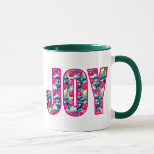 JOY Word Art in Fuchsia Roze en Blauwgroen Mok (Rechts)