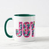 JOY Word Art in Fuchsia Roze en Blauwgroen Mok (Links)