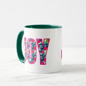JOY Word Art in Fuchsia Roze en Blauwgroen Mok (Voorkant links)