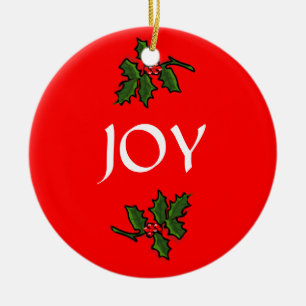 Joy Word Holly met Red Berries kerstgroen Keramisch Ornament