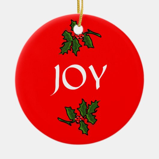 Joy Word Holly met Red Berries kerstgroen Keramisch Ornament (Voorkant)