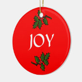 Joy Word Holly met Red Berries kerstgroen Keramisch Ornament (Links)