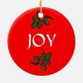 Joy Word Holly met Red Berries kerstgroen Keramisch Ornament (Achterkant)