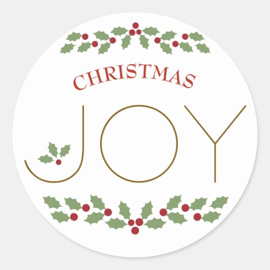 Joy Word Kerstmis Holly Festive Simple Modern Ronde Sticker (Voorkant)