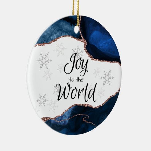 Joy World Elegant Blue Glitter Geode Keramisch Ornament (Rechts)