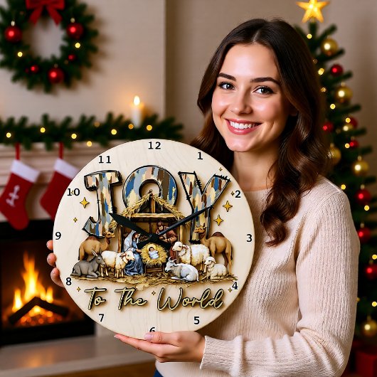 Joy World Nativity Wood Grote Klok