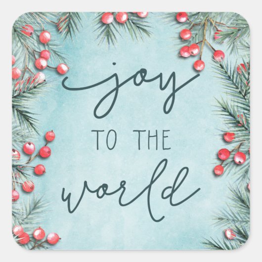Joy World Religious Christmas Rustic Holiday Blauw Vierkante Sticker (Voorkant)