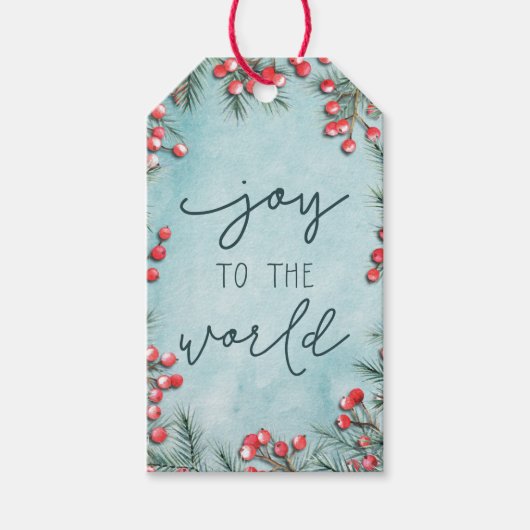 Joy World Waterverf Kerst Eenvoudige Blauwe Vakant Cadeaulabel (Voorkant)