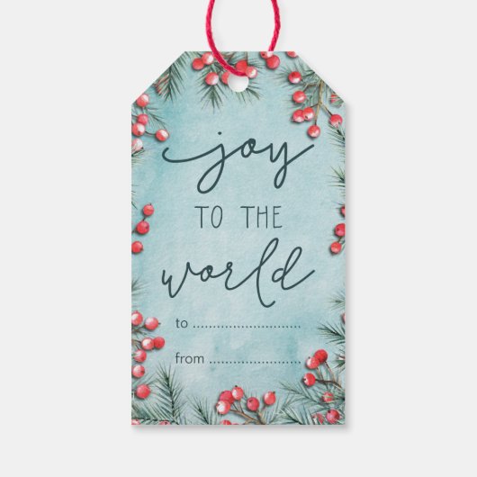 Joy World Waterverf Kerst Eenvoudige Blauwe Vakant Cadeaulabel (Achterkant)