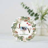 JOY Wreate Green Red Letters Foto Kerstmis Feestdagenkaart (Staand voorkant)