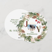 JOY Wreate Green Red Letters Foto Kerstmis Feestdagenkaart (Voorkant / Achterkant)