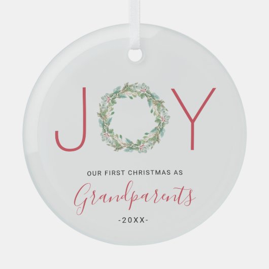 Joy Wreatest Our First Kerstmis als grootouders Glas Ornament (Voorkant)