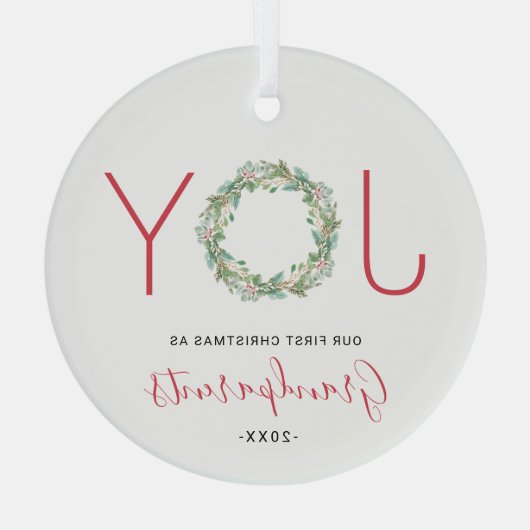 Joy Wreatest Our First Kerstmis als grootouders Glas Ornament (Achterkant)