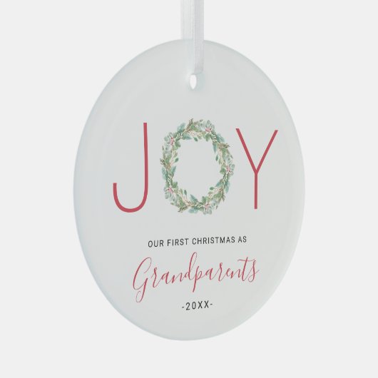 Joy Wreatest Our First Kerstmis als grootouders Glas Ornament (Voorkant Rechts)