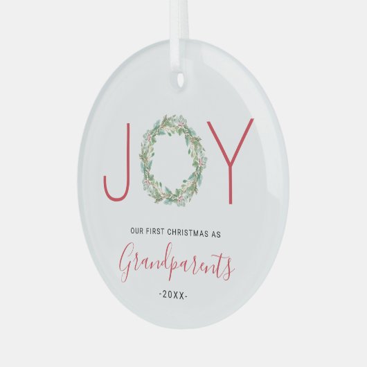Joy Wreatest Our First Kerstmis als grootouders Glas Ornament (Voorkant links)