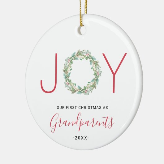 Joy Wreatest Our First Kerstmis als grootouders Keramisch Ornament (Links)