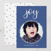 Joy Wreath - Blue & White Holiday Foto Feestdagenkaart (Voorkant / Achterkant)