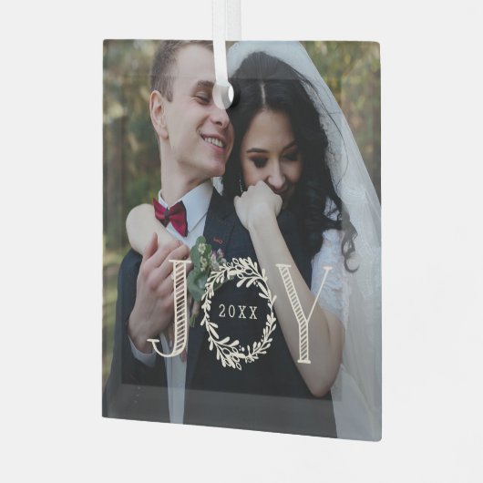 Joy Wreath Custom Fotokerstversiering Glas Ornament (Voorkant links)