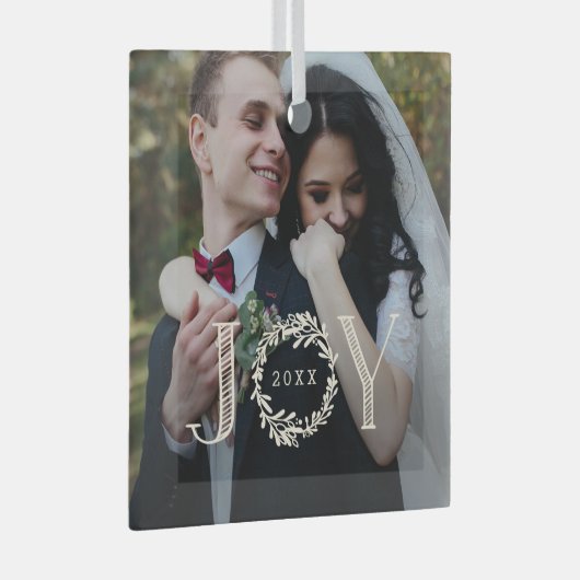 Joy Wreath Custom Fotokerstversiering Glas Ornament (Voorkant Rechts)
